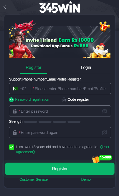 345win game login and registration page